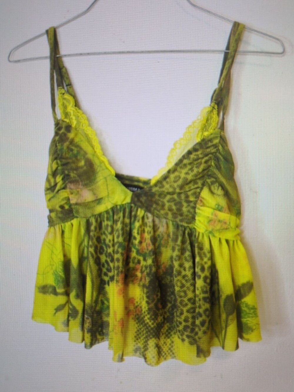 Urban outfitters Leah printed Green Y2K Babydoll Cami Medium Festival Top Party - Picture 2 of 10